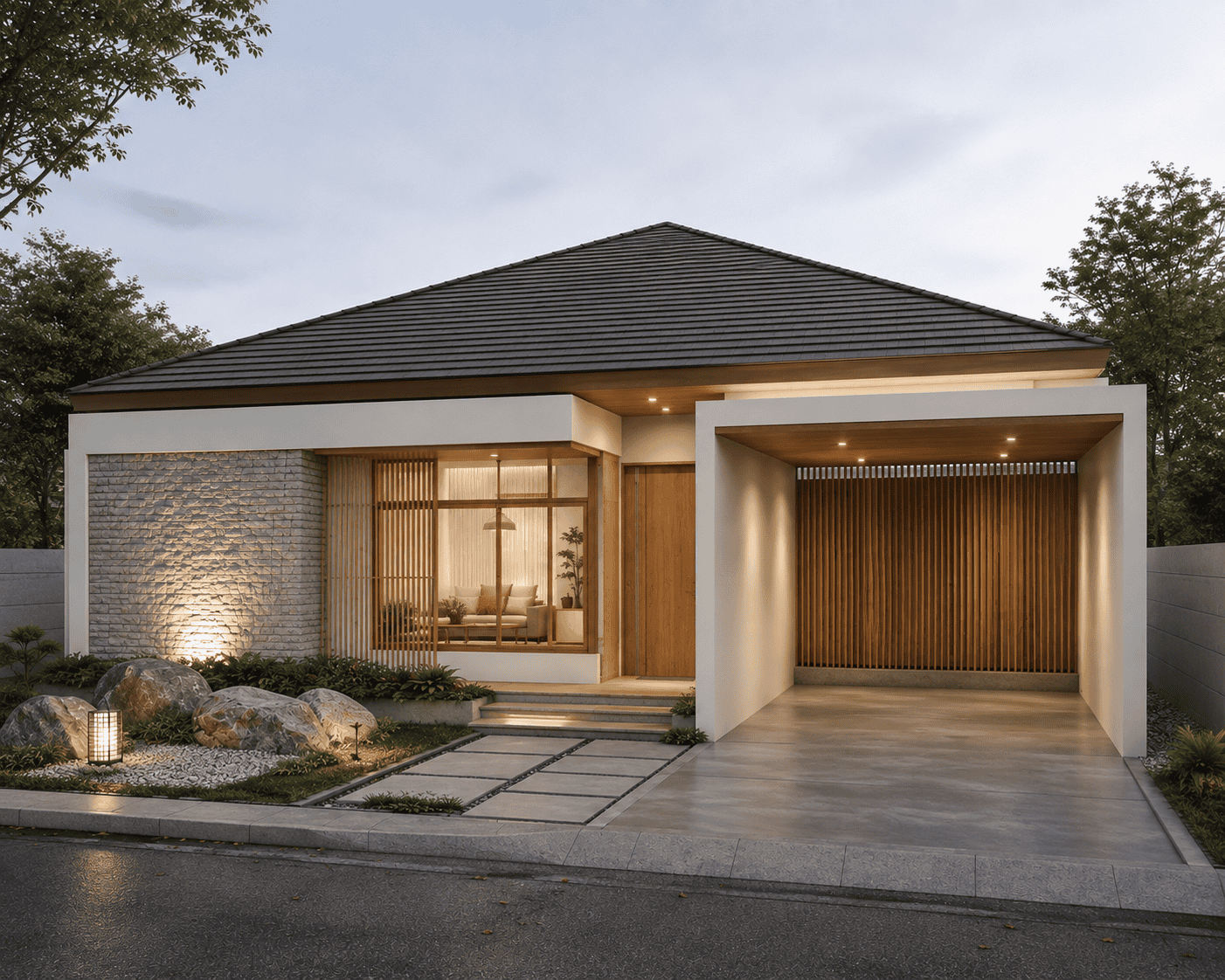 Desain rumah japandi natural zen