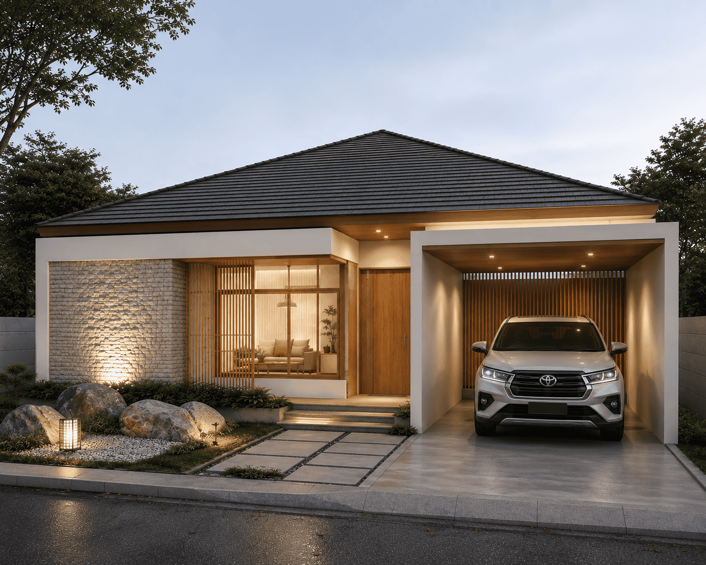 Desain rumah japandi natural zen