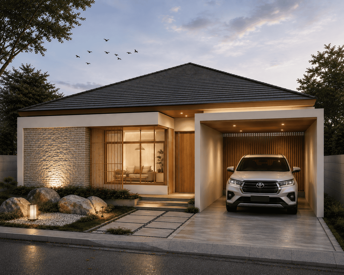 Desain rumah japandi natural zen